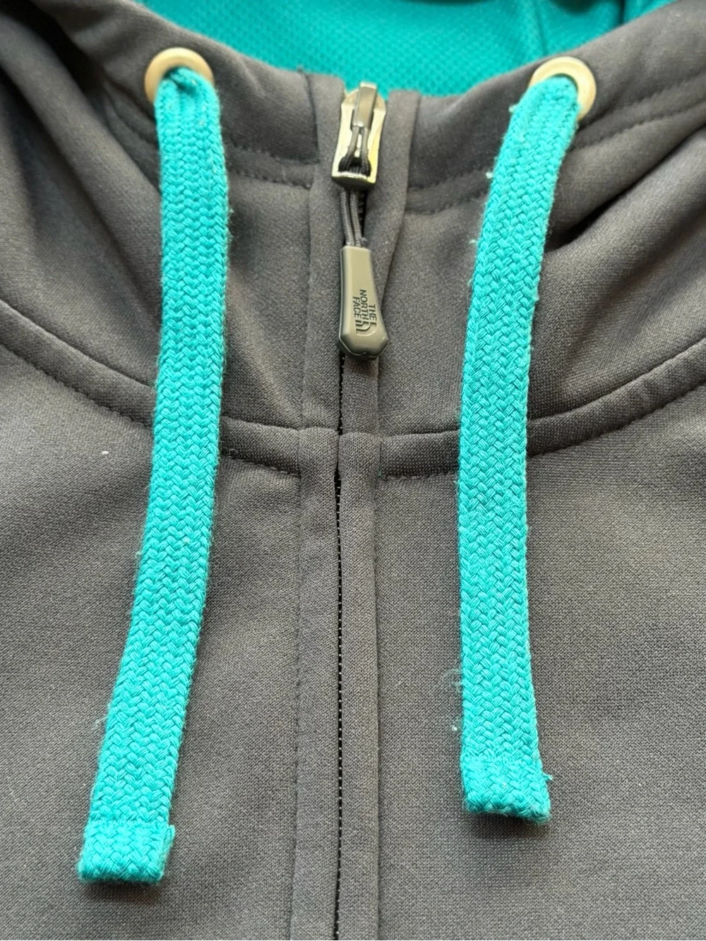 The North Face Navy Hoodie with Teal Logo and Drawcords